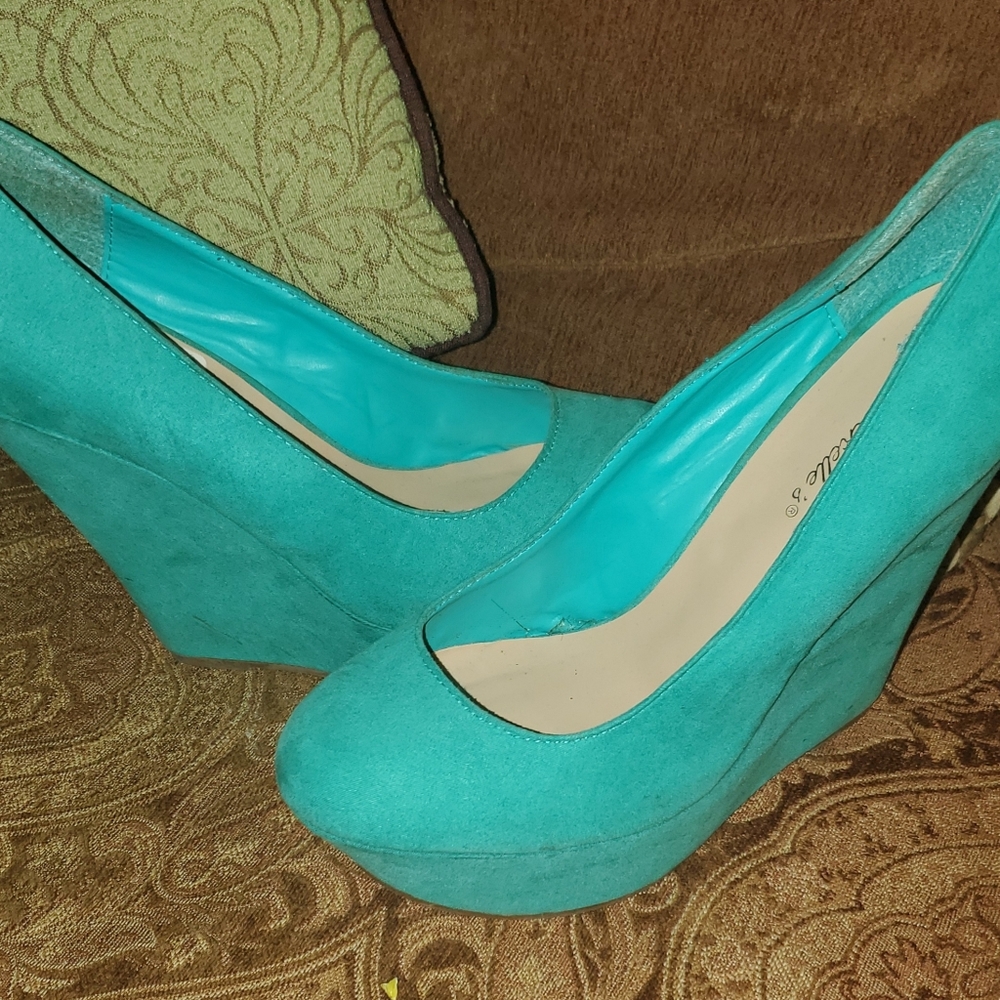 Teal Suede Wedge Shoes